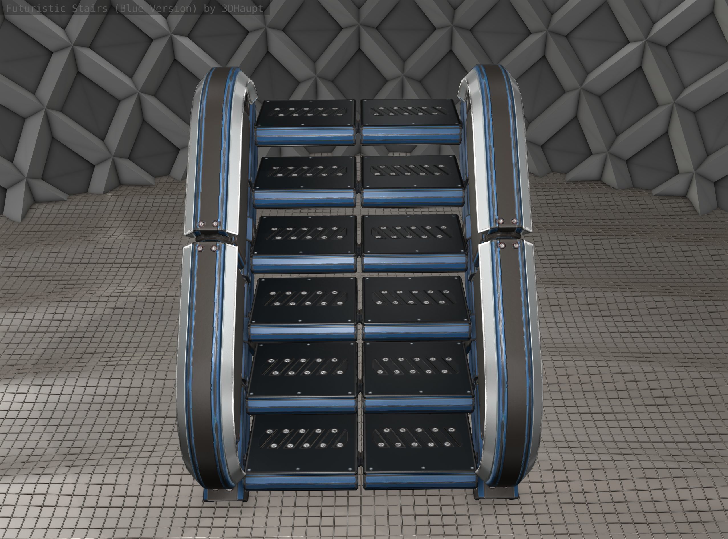 Sci-Fi Stairs - 32- Blue Version 3D model_7