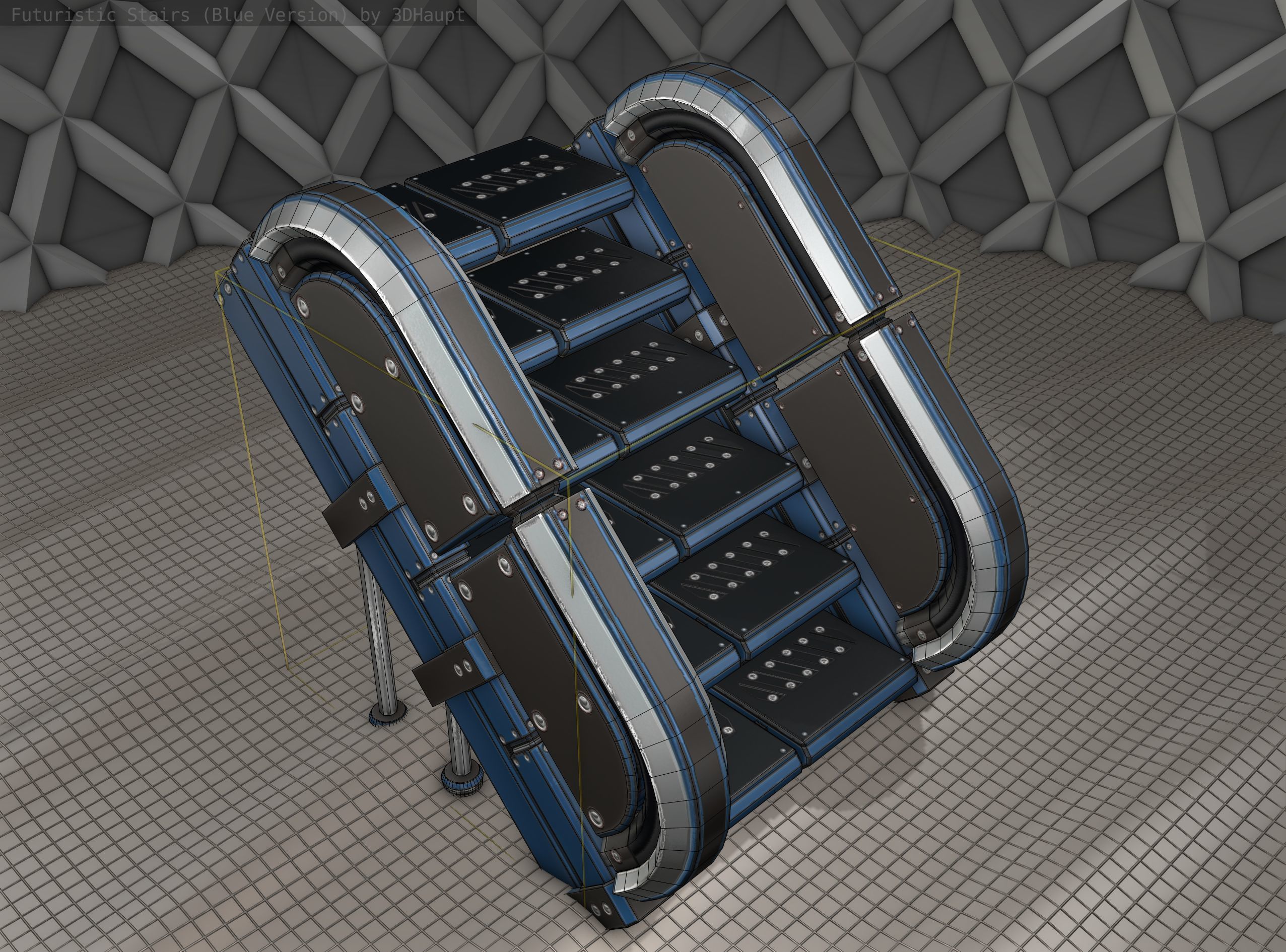Sci-Fi Stairs - 32- Blue Version 3D model_6