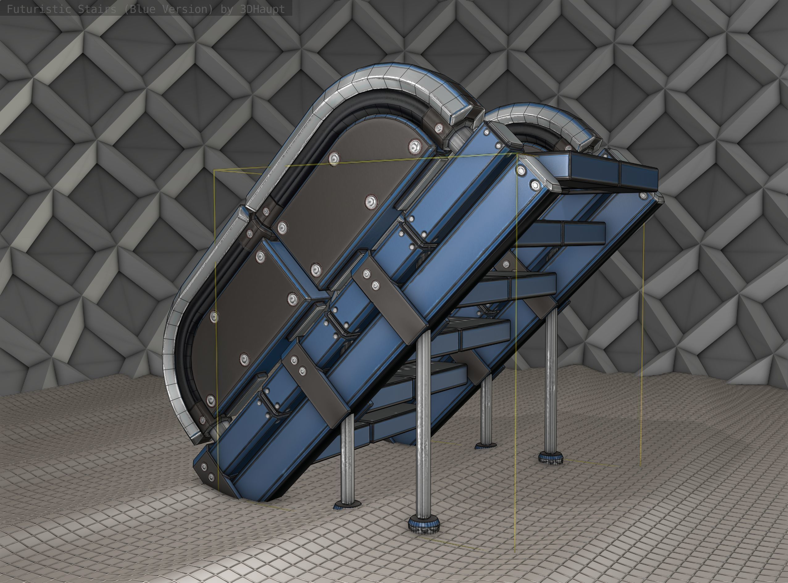 Sci-Fi Stairs - 32- Blue Version 3D model_9