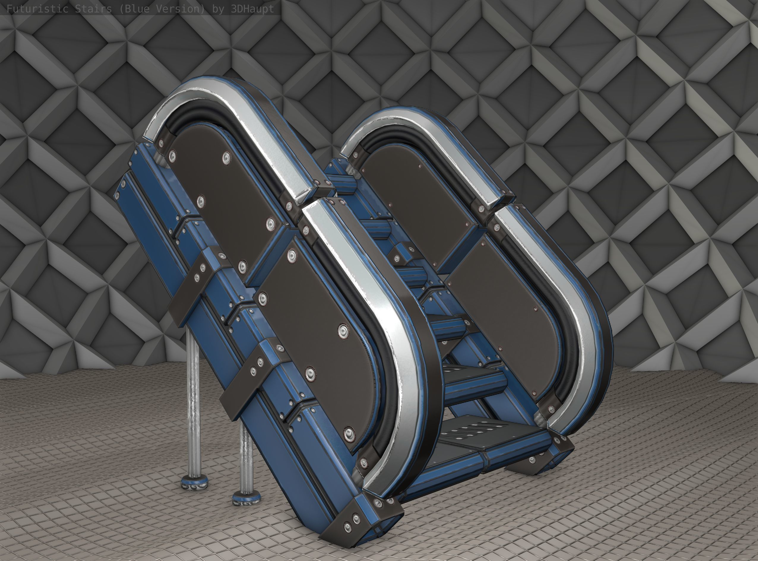 Sci-Fi Stairs - 32- Blue Version 3D model_12