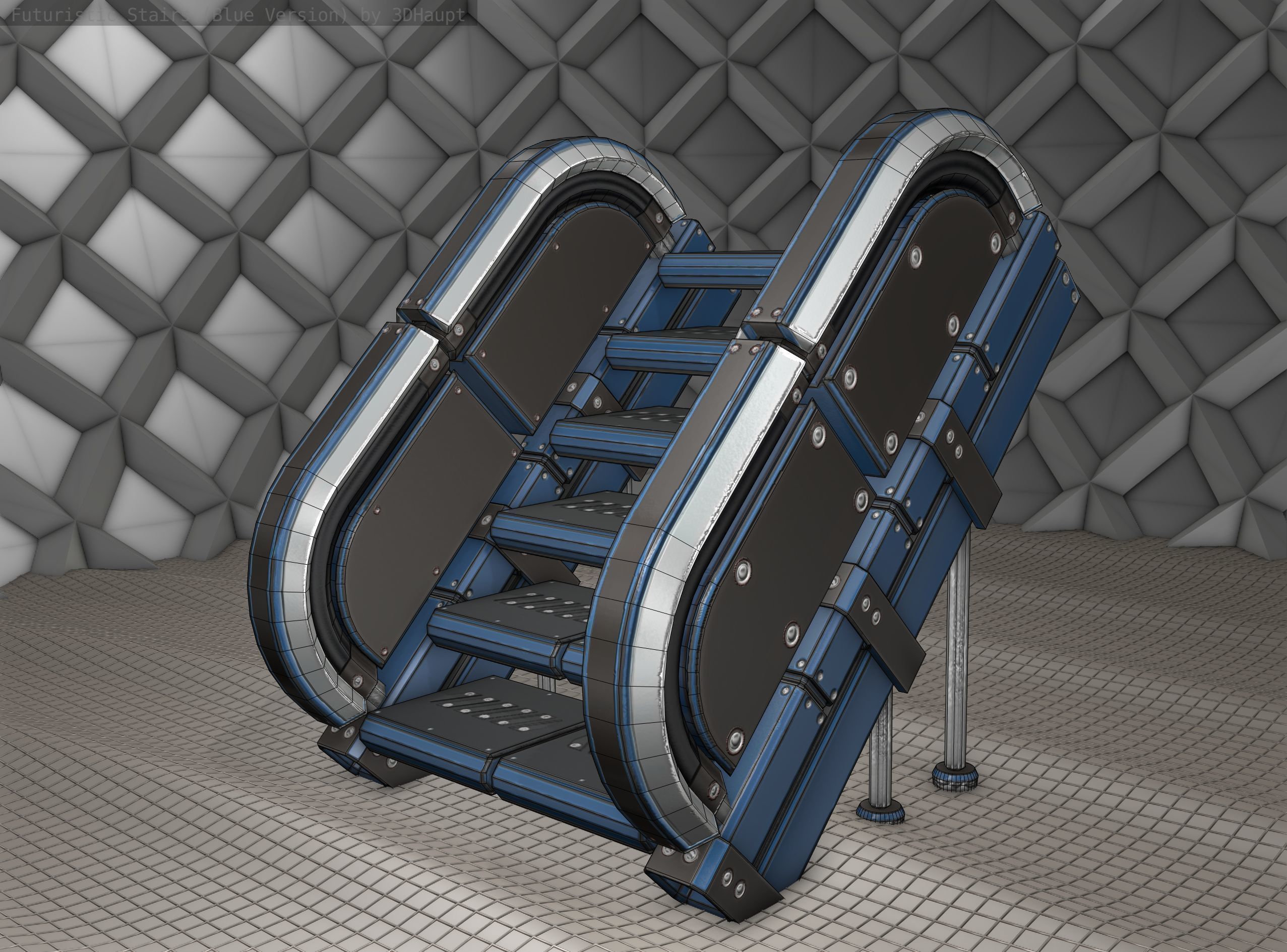 Sci-Fi Stairs - 32- Blue Version 3D model_22
