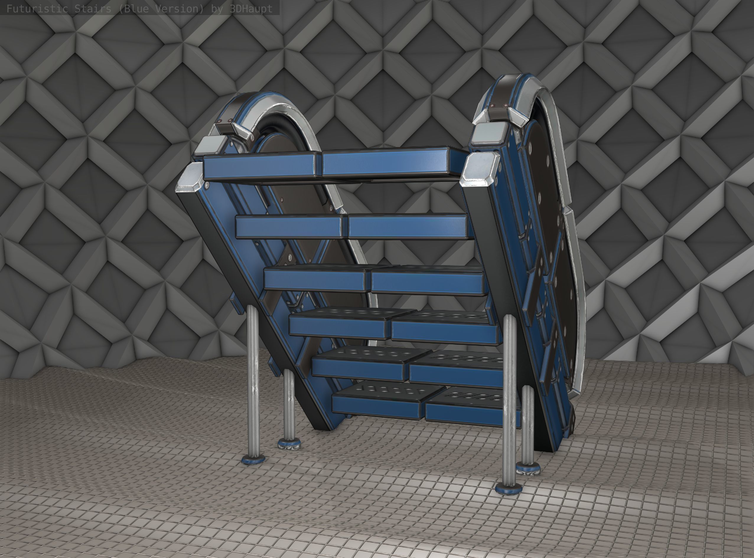 Sci-Fi Stairs - 32- Blue Version 3D model_10
