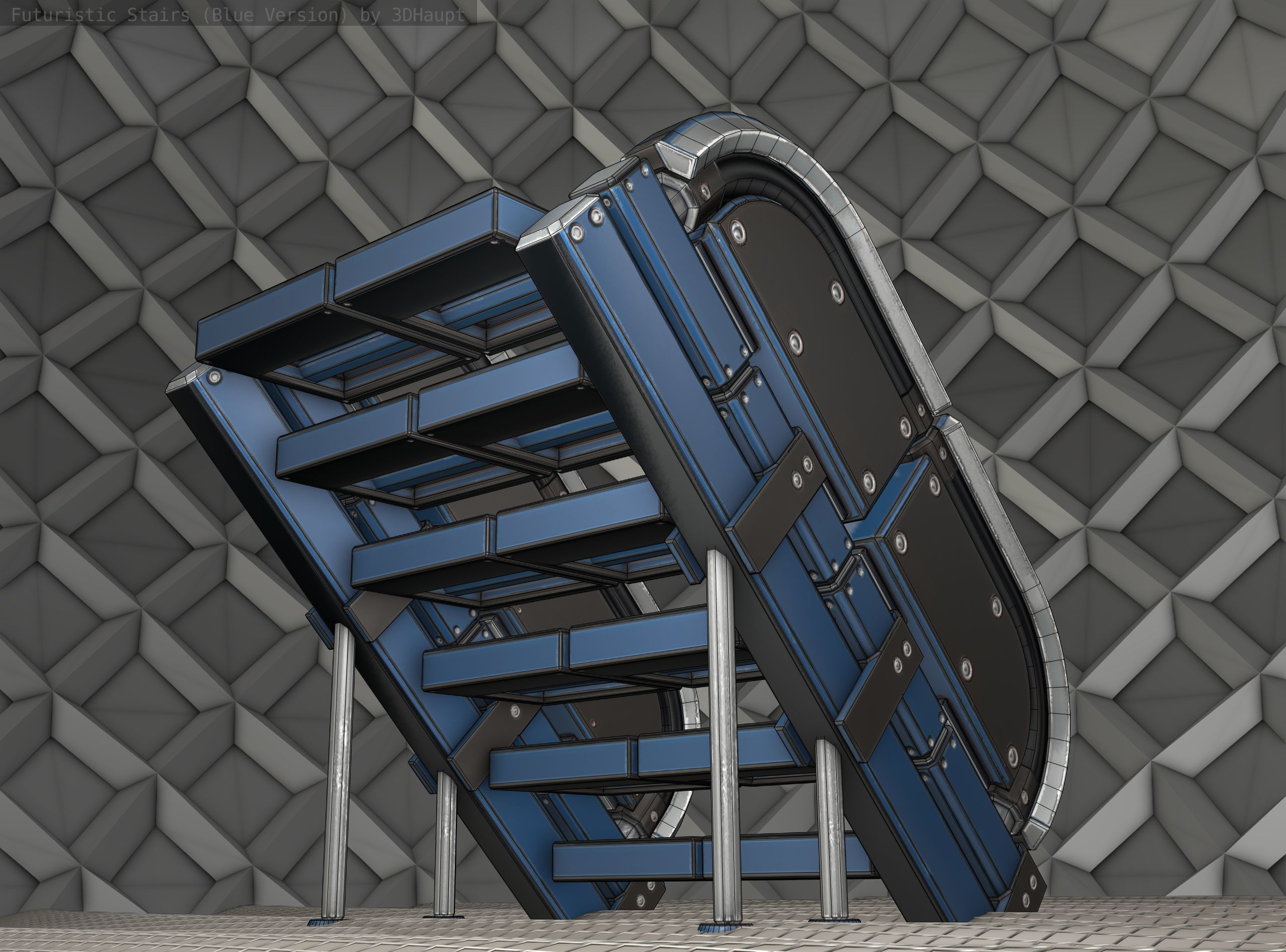 Sci-Fi Stairs - 32- Blue Version 3D model_20