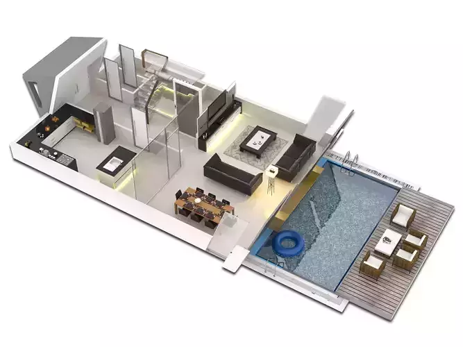 SketchUp 2018 and V-Ray 3D Floor Plan with textures-materials