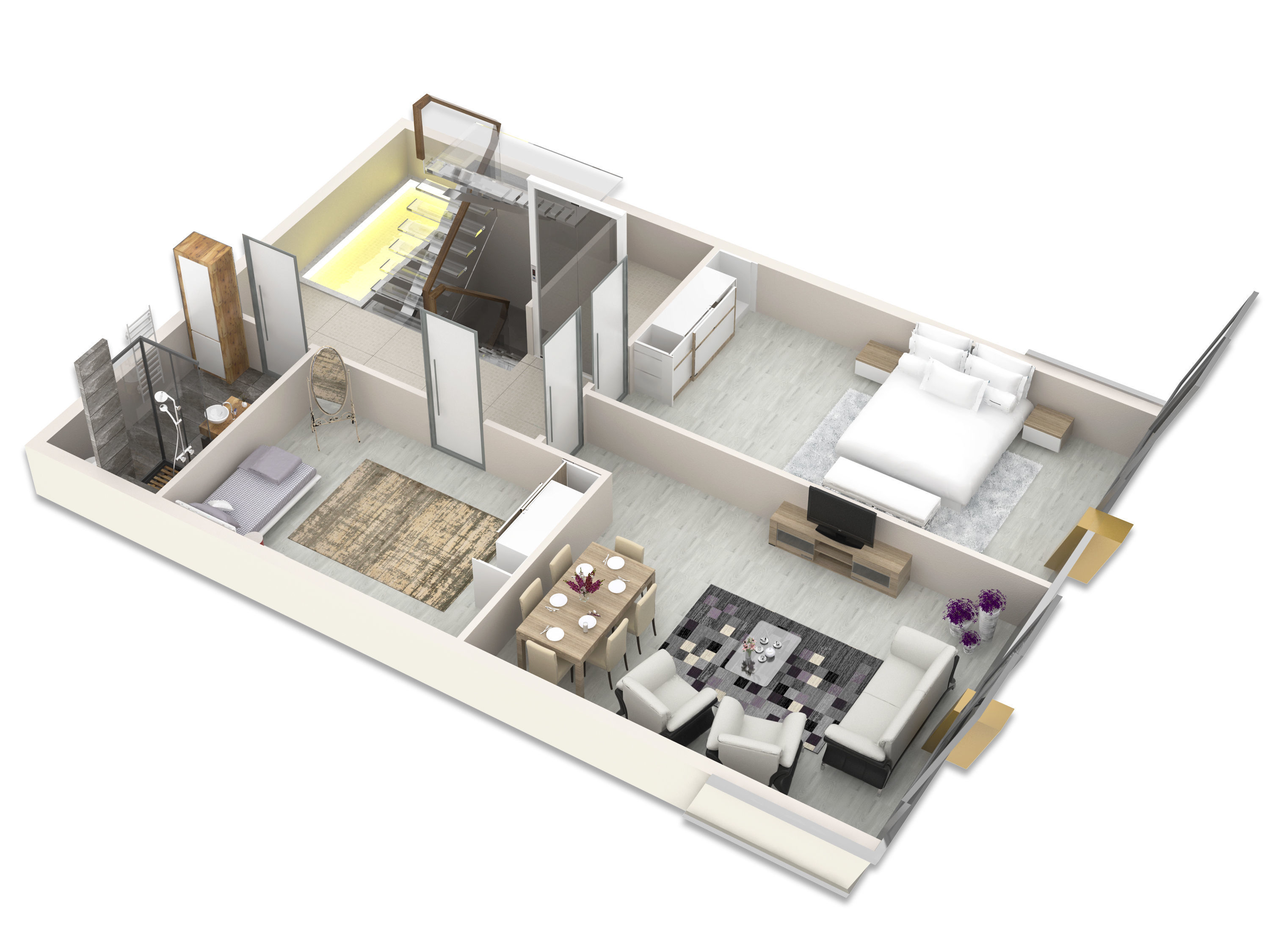 SketchUp 2018 and V-Ray 3D Floor Plan with textures-materials 3D model_3