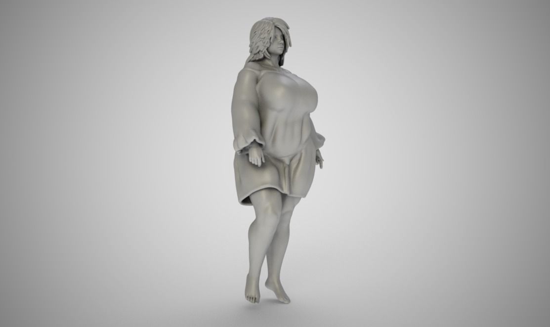 Biggish woman in dress 3D print model_2