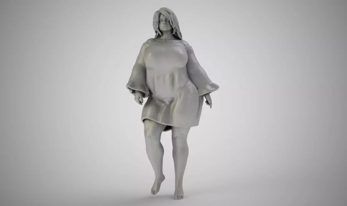 Biggish woman in dress 3D print model_0
