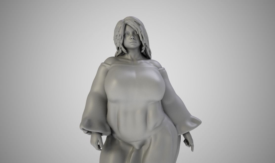 Biggish woman in dress 3D print model_4