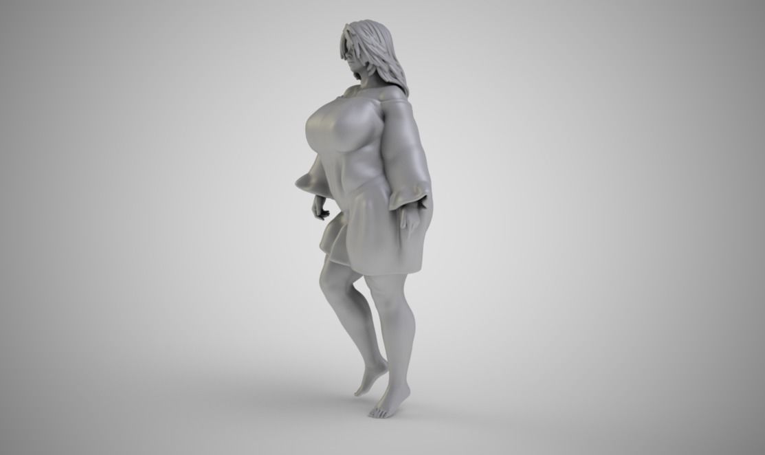 Biggish woman in dress 3D print model_1