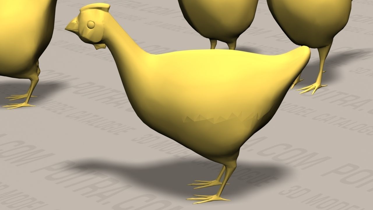 Chicken Ranch - Rooster and 9 Posed Hens - White  -  3D model_7