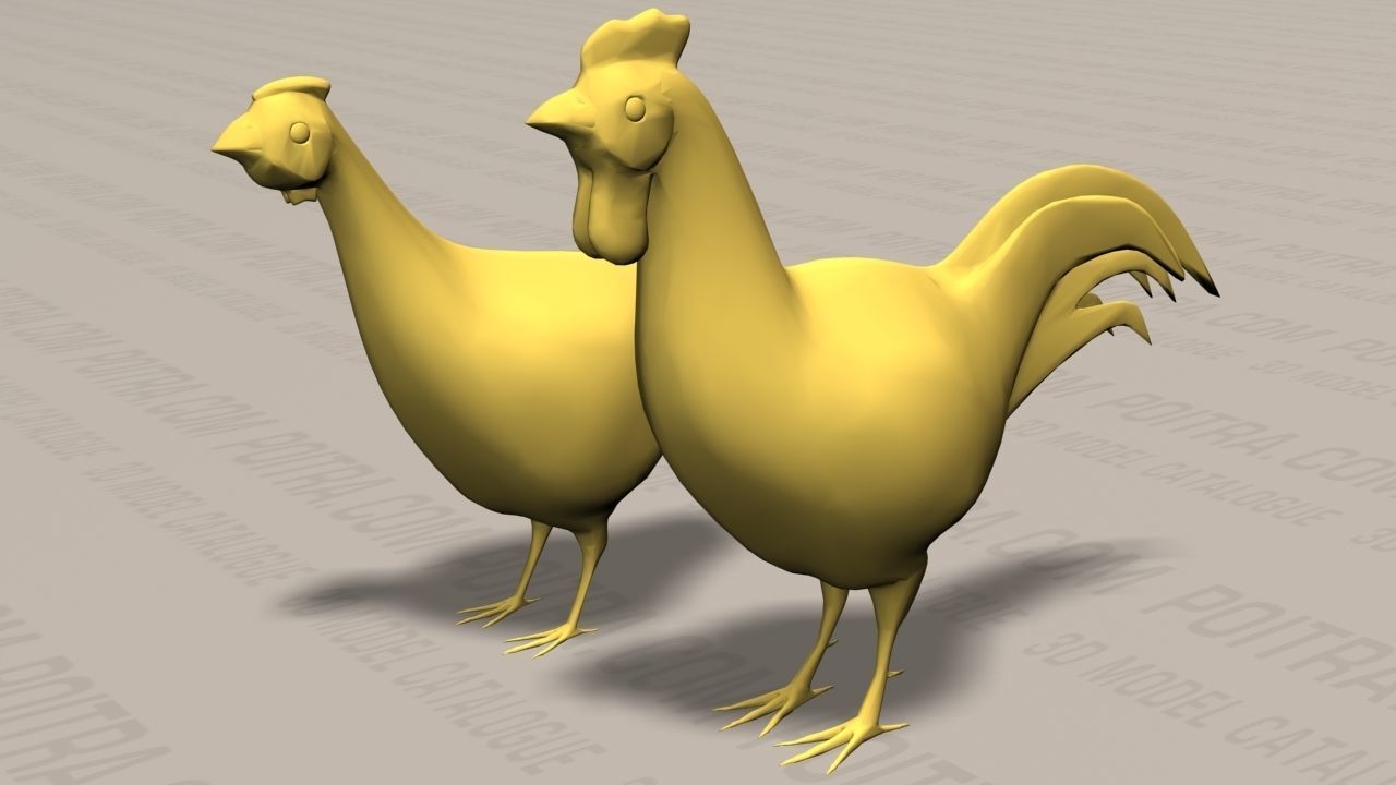 Chicken Ranch - Rooster and 9 Posed Hens - White  -  3D model_10