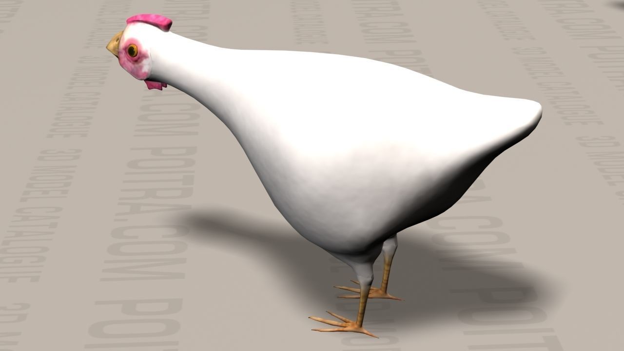 Chicken Ranch - Rooster and 9 Posed Hens - White  -  3D model_12