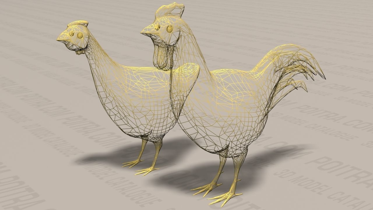 Chicken Ranch - Rooster and 9 Posed Hens - White  -  3D model_11