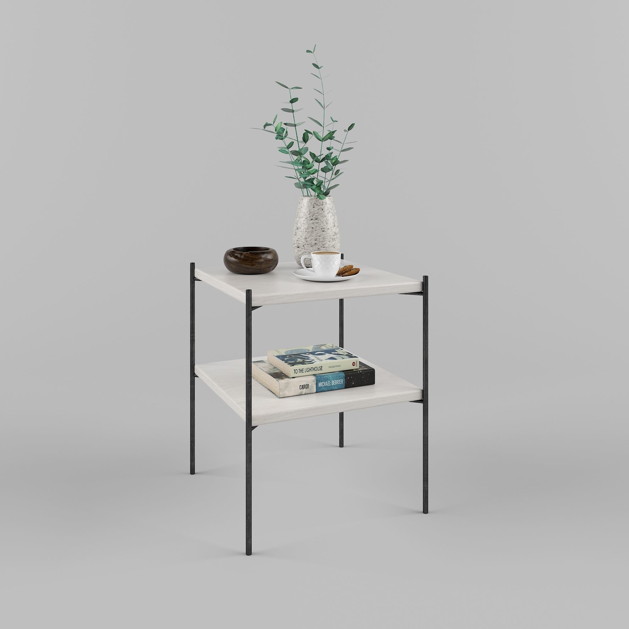 Decoration-combo side table with two shelves and plant Free 3D model_2