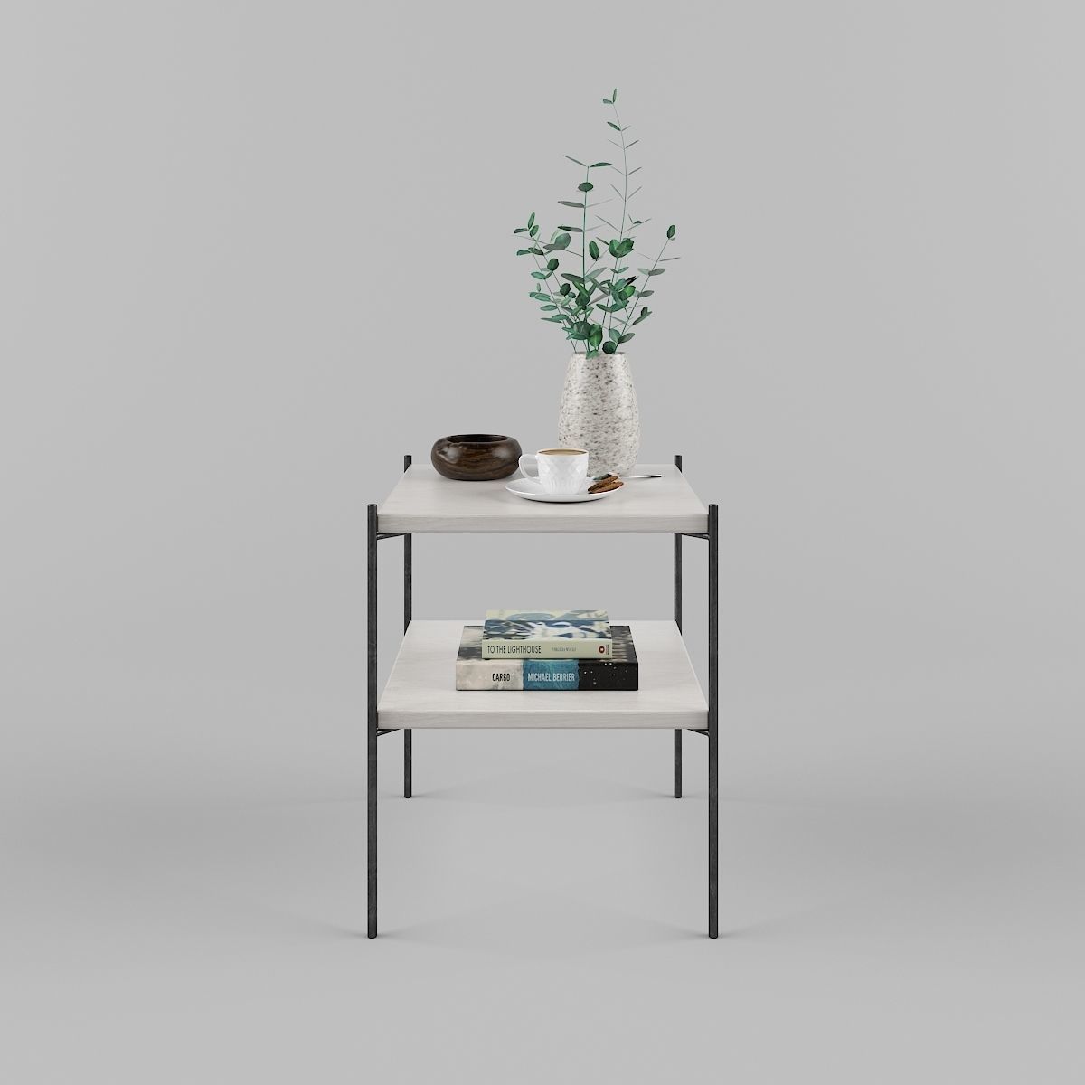 Decoration-combo side table with two shelves and plant Free 3D model_1