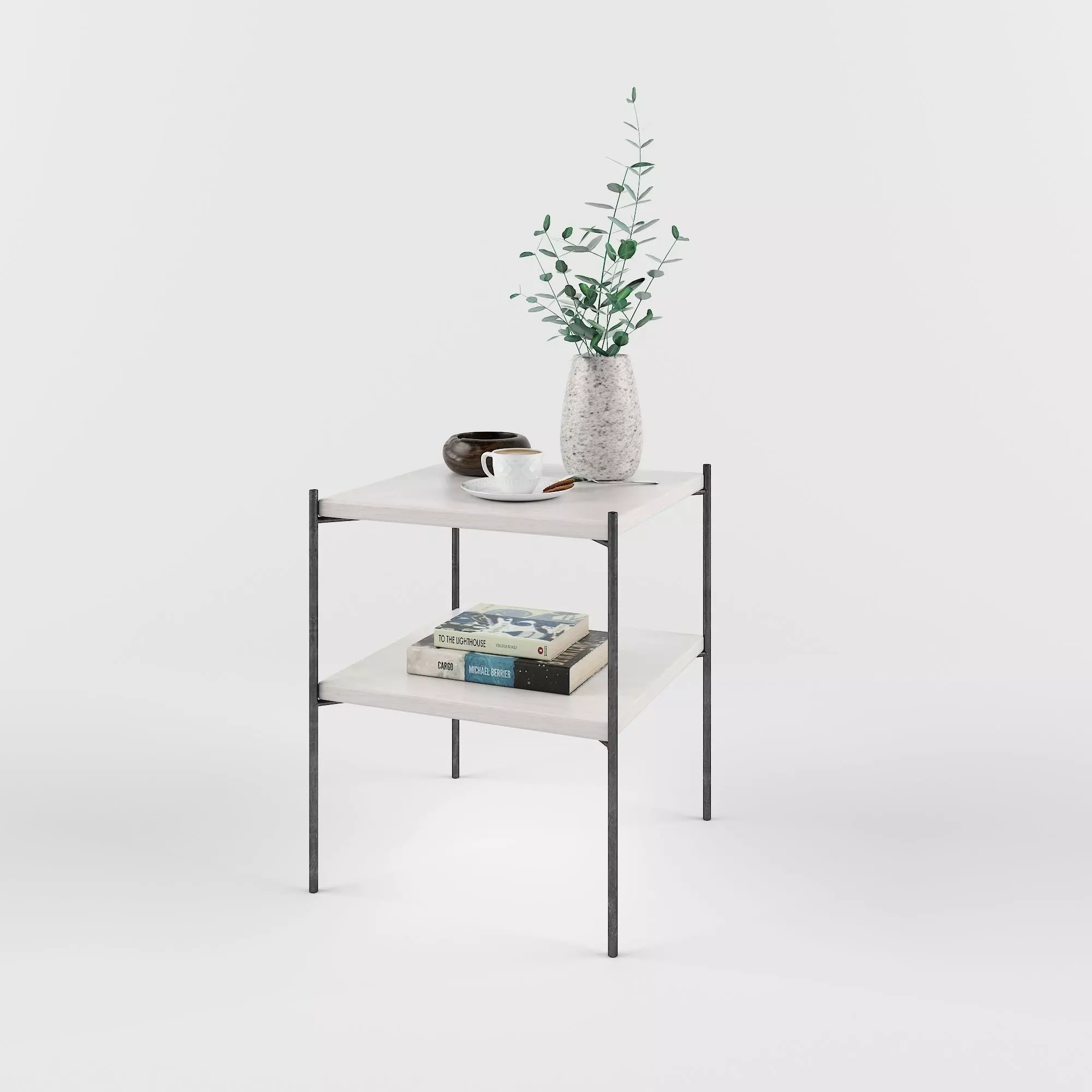 Decoration-combo side table with two shelves and plant Free 3D model_0