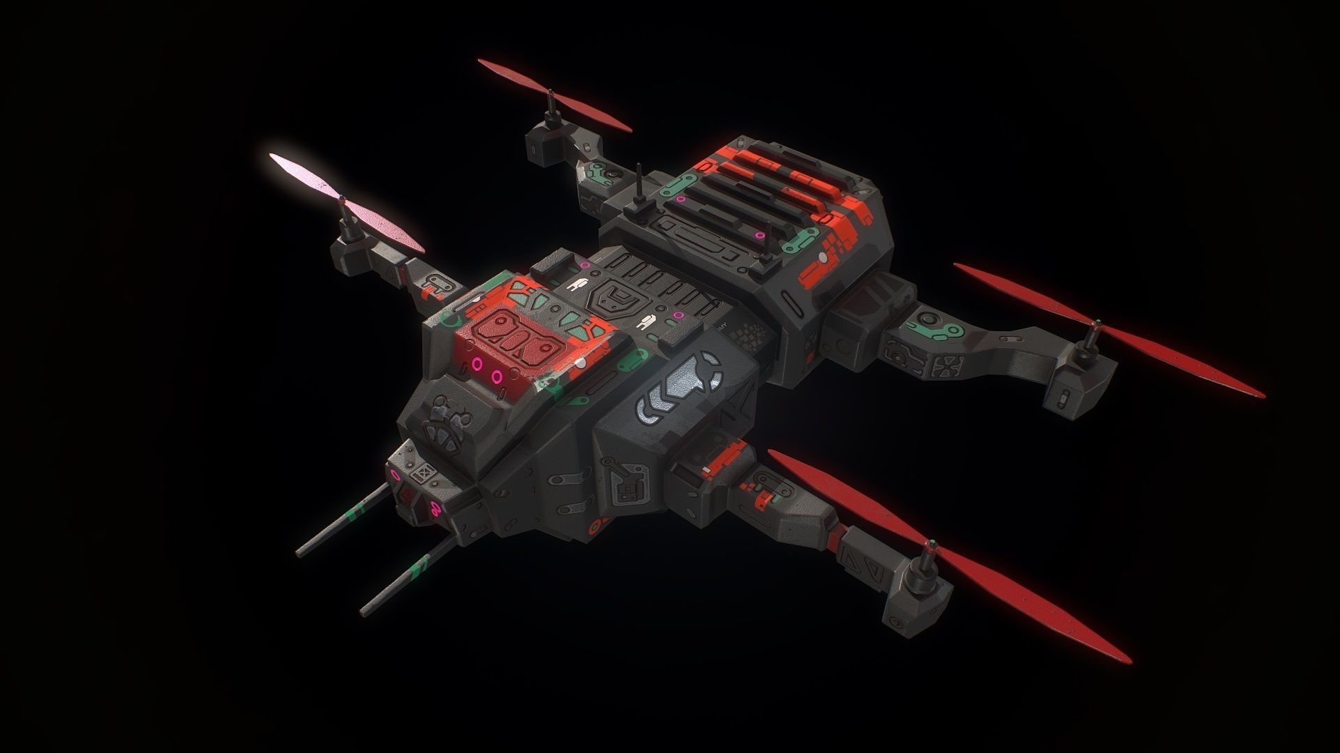 Low poly futuristic military quadcopter Low-poly 3D model