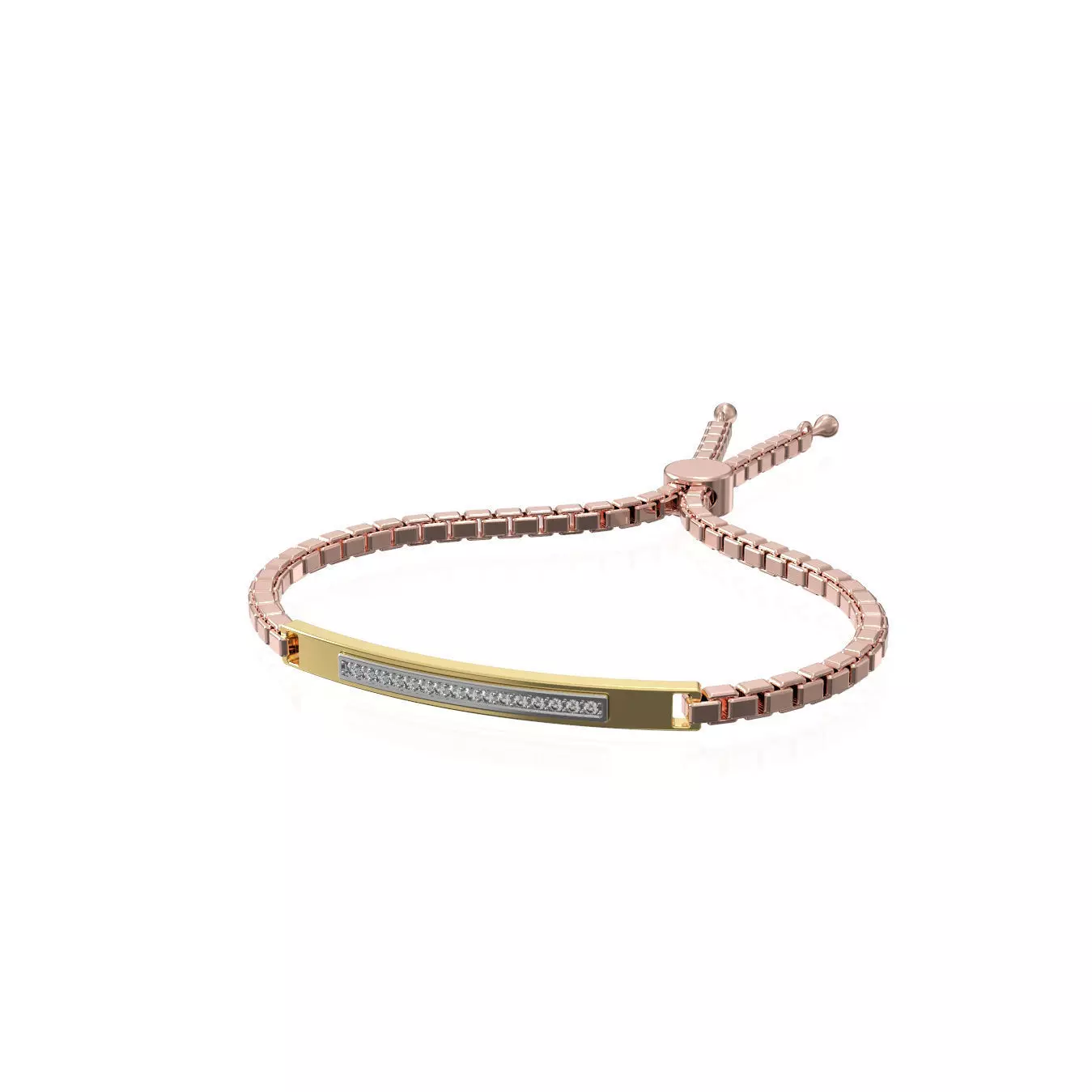 Pendant rose gold bar bracelet with diamonds 3D print model