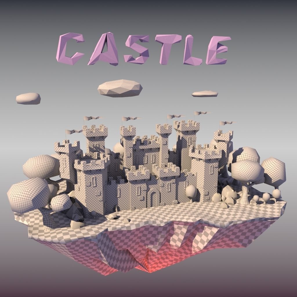 3D model LOW POLY CASTLE trees stones ground VR / AR / low-poly | CGTrader