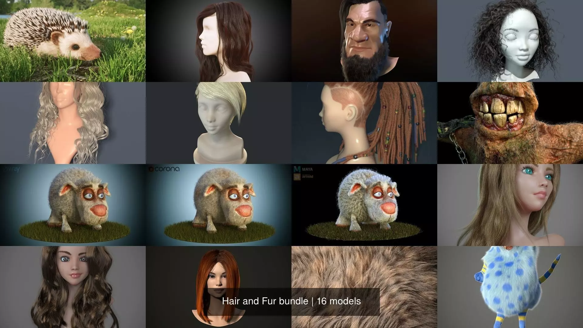Hair and Fur bundle 3D Model Collection_0
