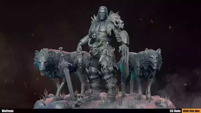 Wolfman statue of man