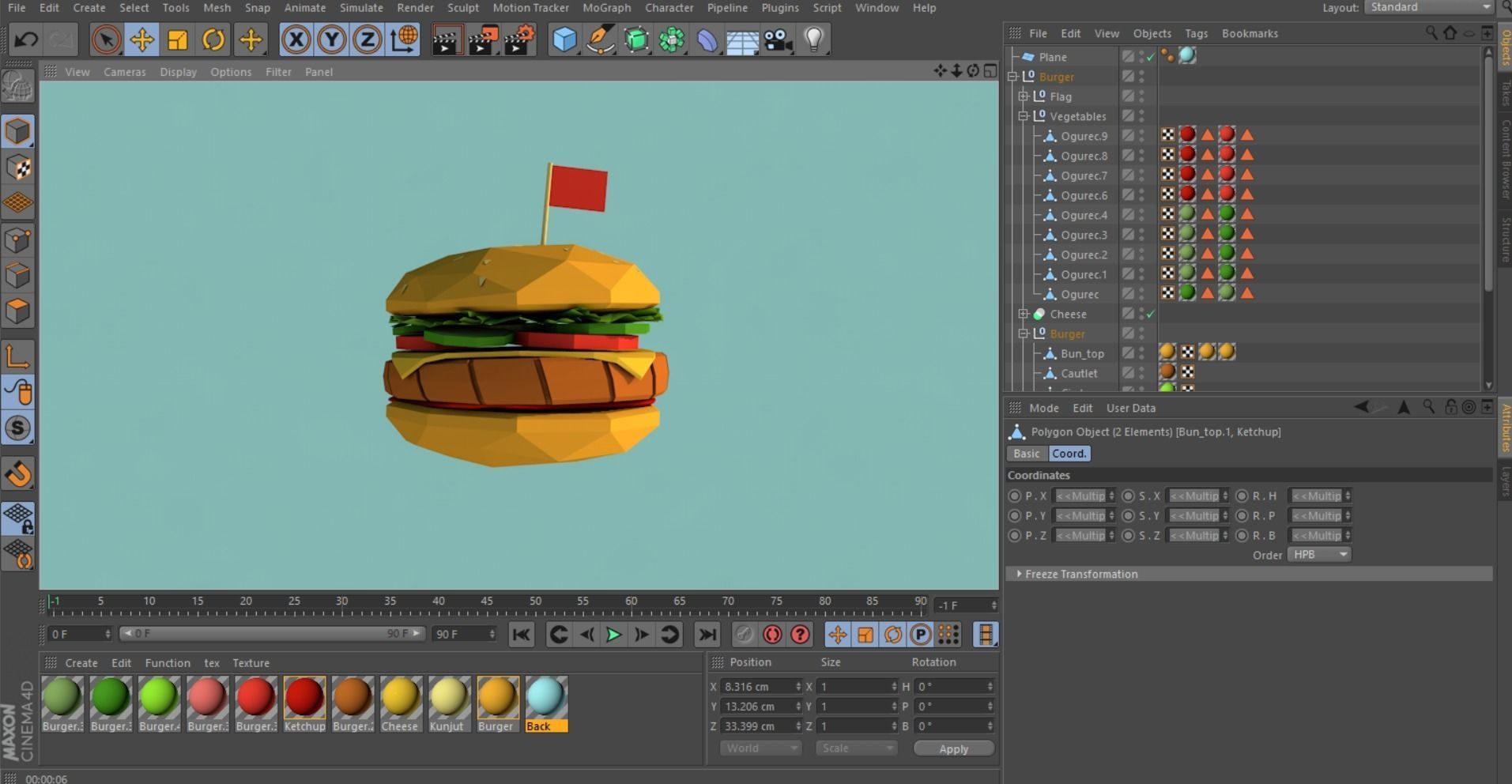 Cartoon Low Poly Paper Burger Low-poly 3D model_9