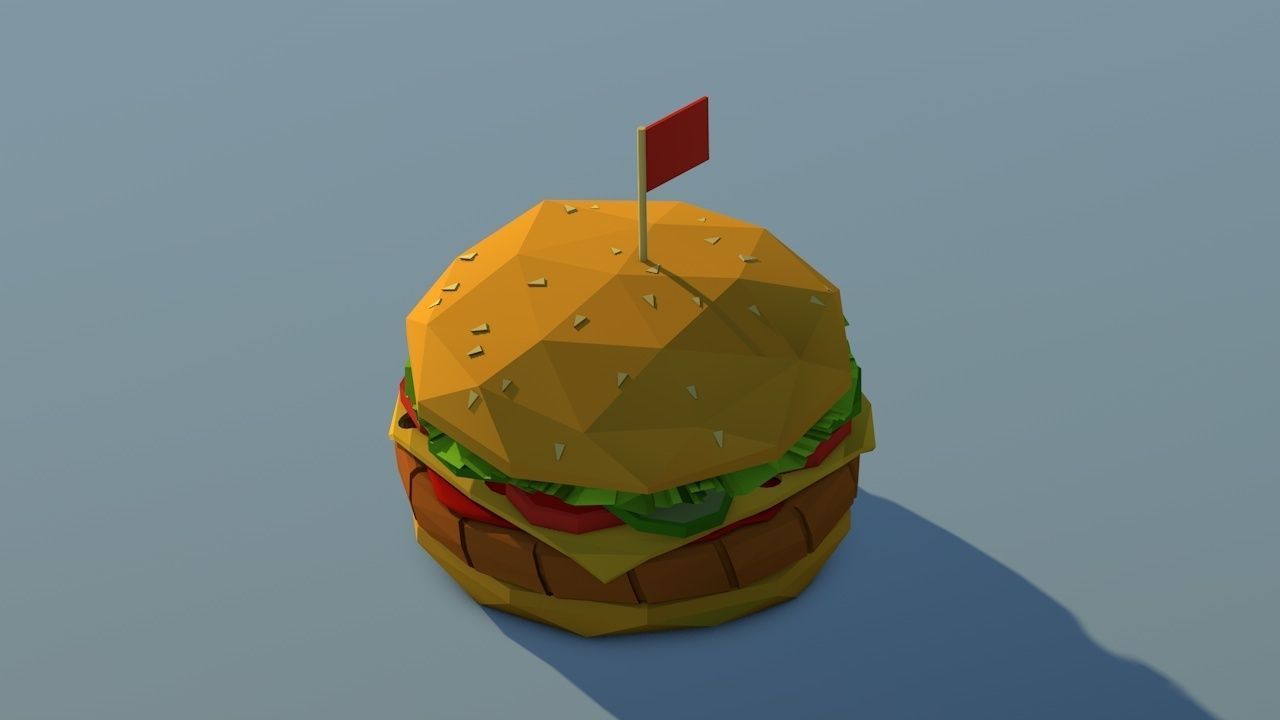 Cartoon Low Poly Paper Burger Low-poly 3D model_4