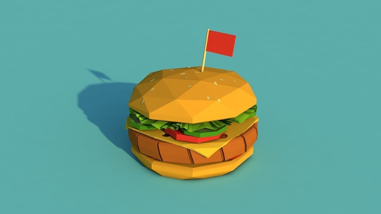 Cartoon Low Poly Paper Burger Low-poly 3D model_11