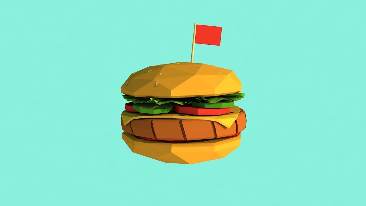 Cartoon Low Poly Paper Burger Low-poly 3D model_1