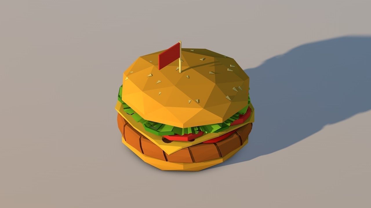 Cartoon Low Poly Paper Burger Low-poly 3D model_2