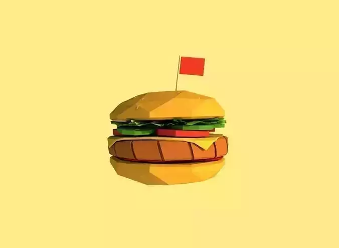 Cartoon Low Poly Paper Burger Low-poly 3D model