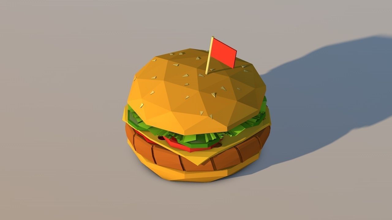 Cartoon Low Poly Paper Burger Low-poly 3D model_3