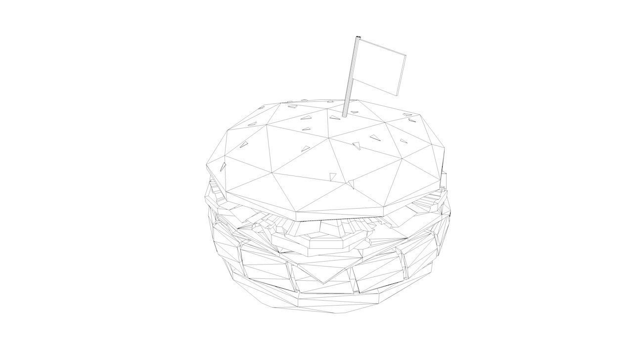 Cartoon Low Poly Paper Burger Low-poly 3D model_5