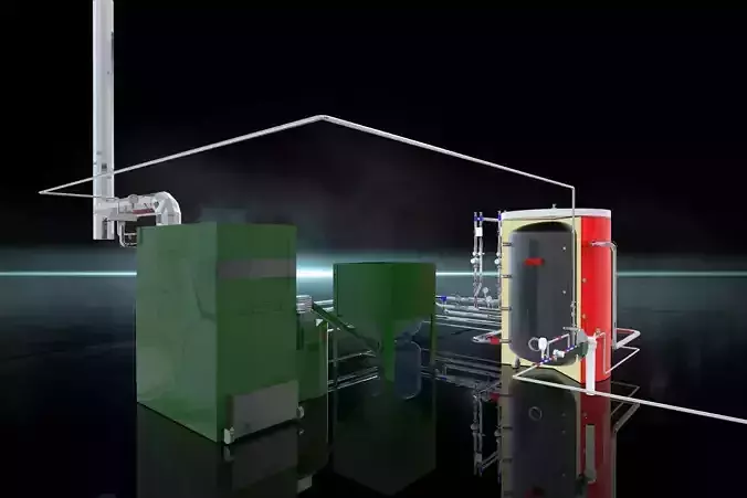 Industrial Boiler Room on wood pellets 3D model