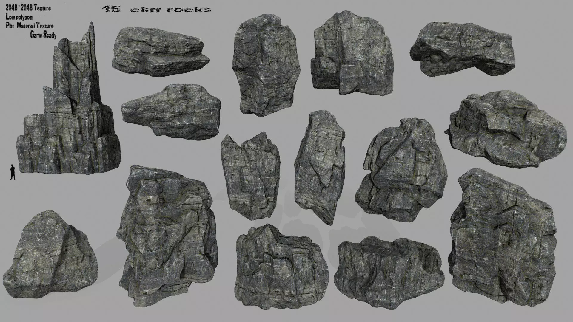 cliff rocks set 1 Low-poly 3D model_0