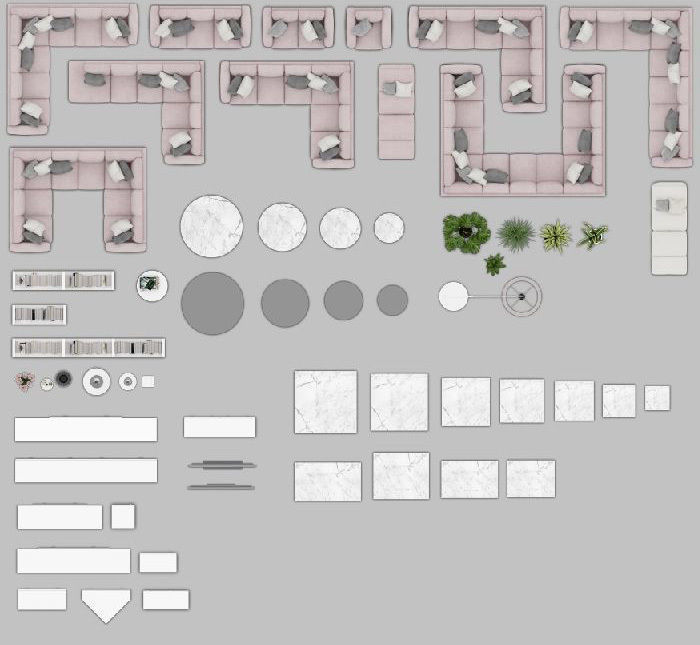 2d living room furniture Top View PSD CDR 3D model_1