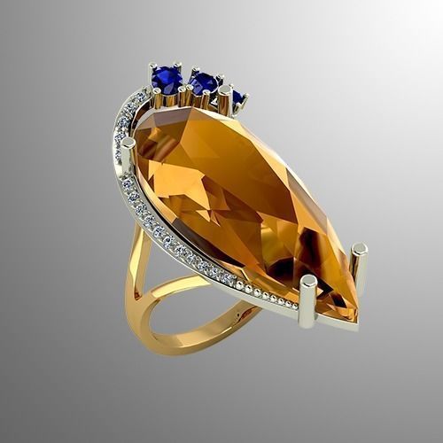 Ring p 1 pear shaped citrine and sapphire 3D print model