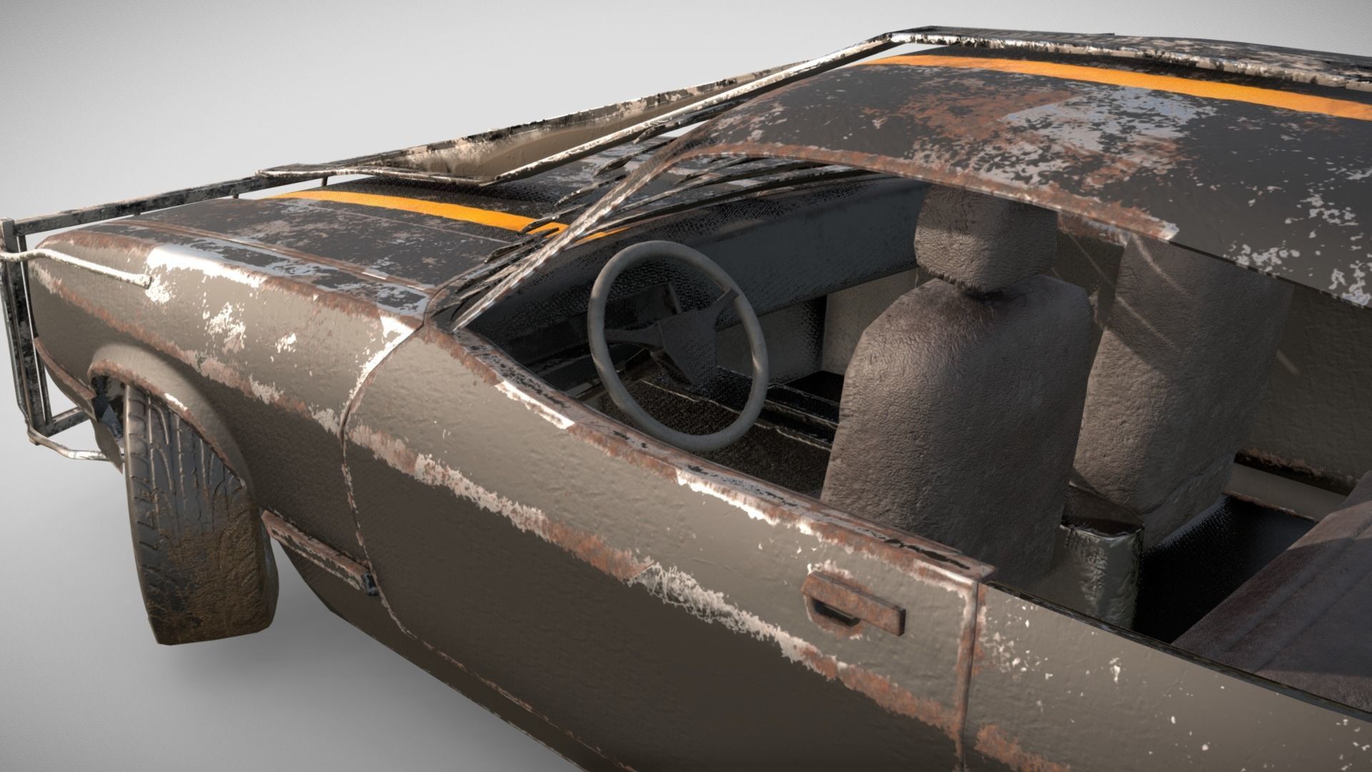 Post Apocalyptic Coupe PBR Low-poly 3D model_5