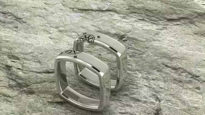 Compass ring wedding set 