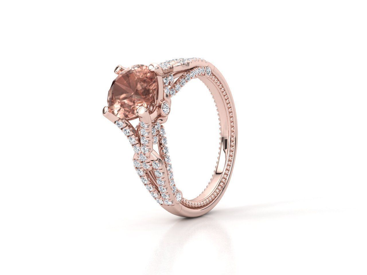 ZNV001 rose gold engagement ring with morganite and diamonds 3D print model_1