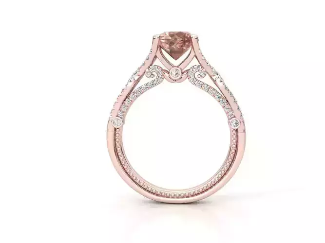 ZNV001 rose gold engagement ring with morganite and diamonds 3D print model