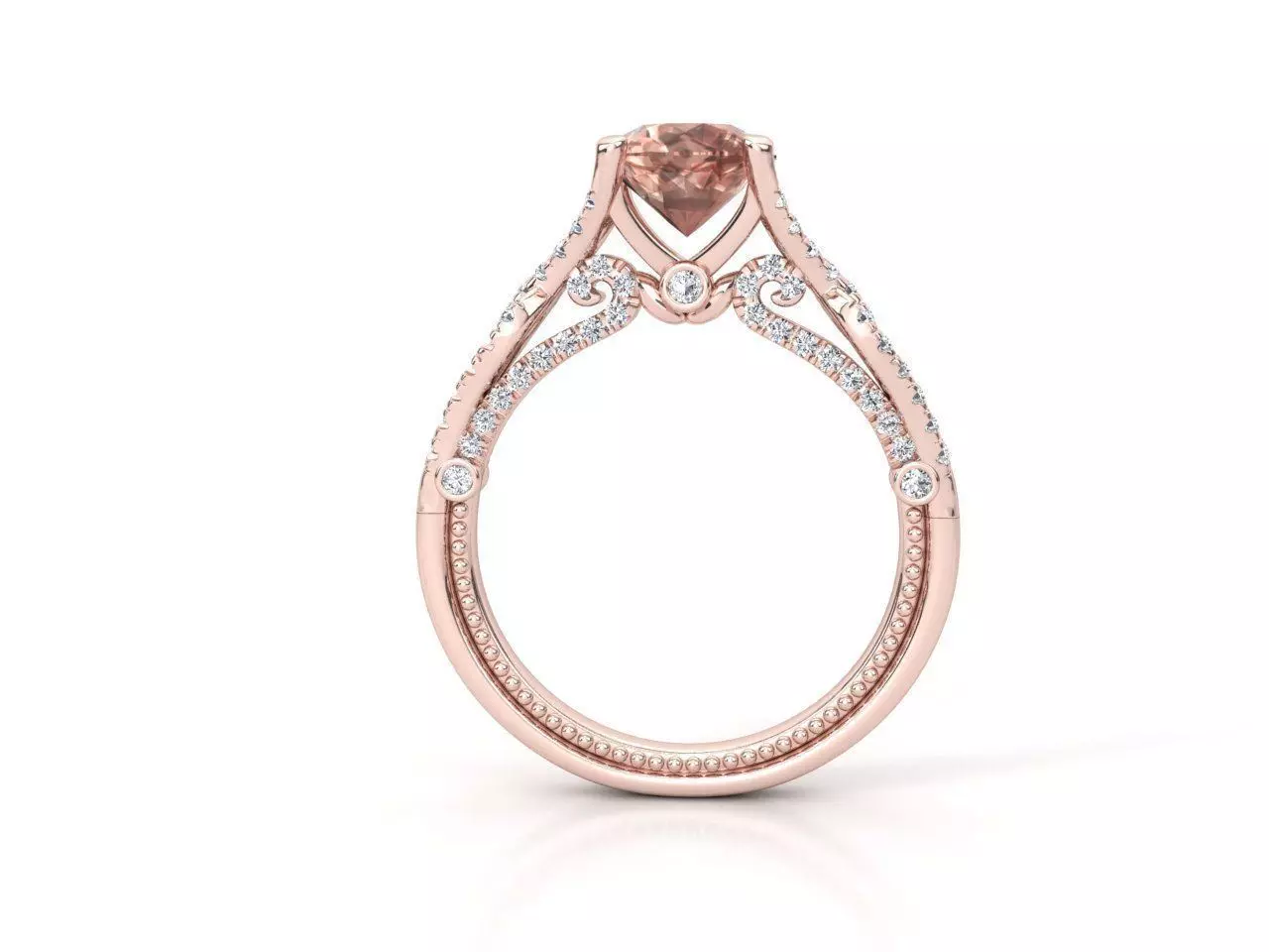 ZNV001 rose gold engagement ring with morganite and diamonds 3D print model_0
