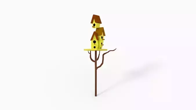 Birdhouse LOW POLY on tree Low-poly 3D model