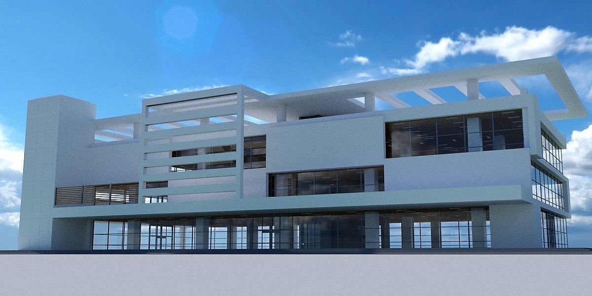 Building 7 office with sky 3D model_2