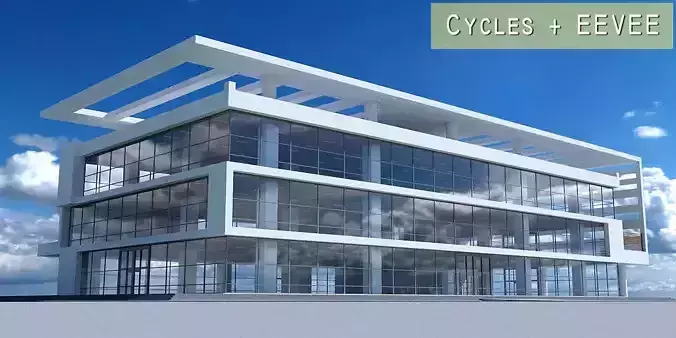 Building 7 office with sky 3D model