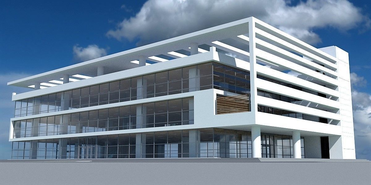 Building 7 office with sky 3D model_1