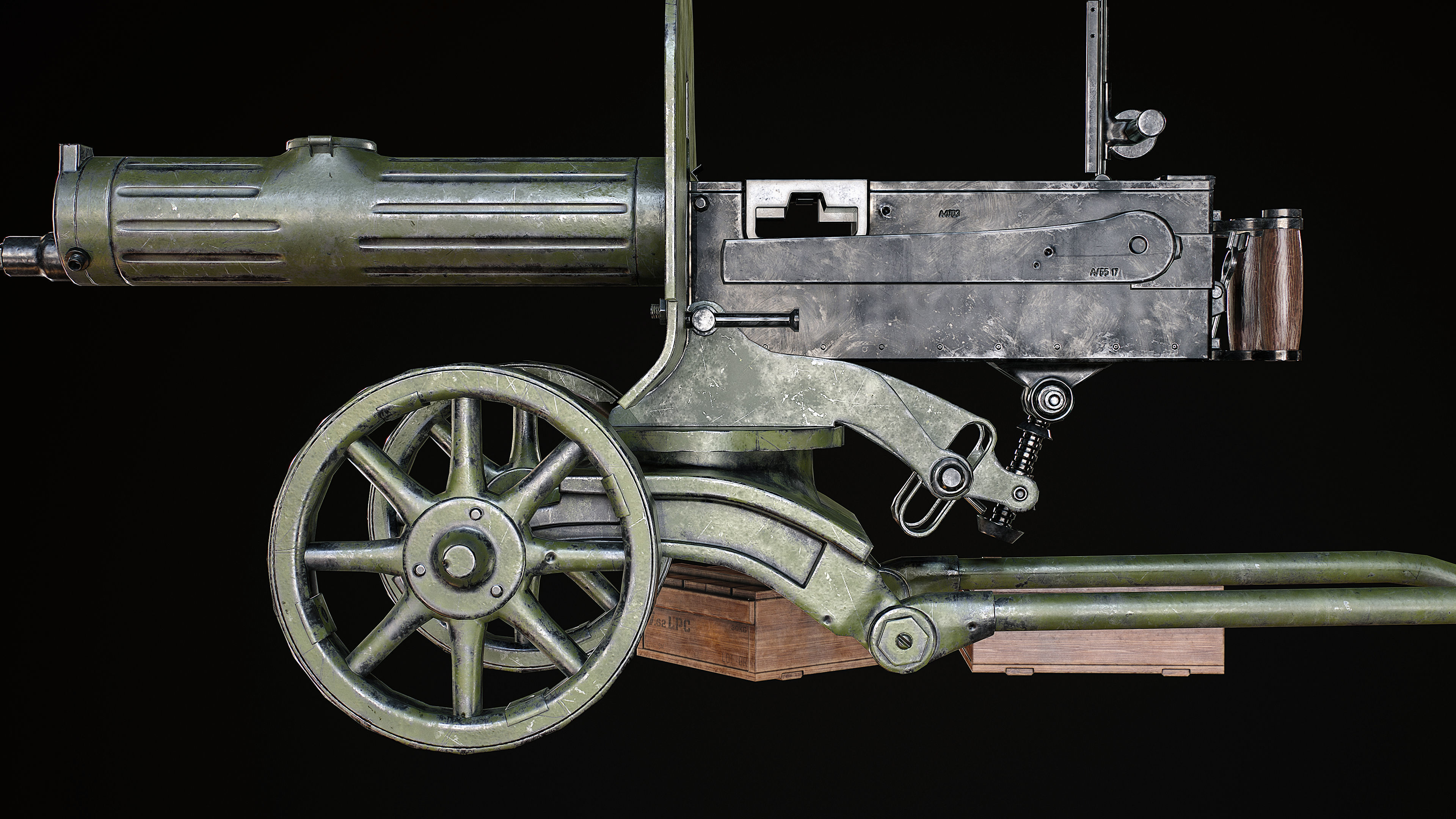 Machine Gun Maxim Low-poly 3D model_4