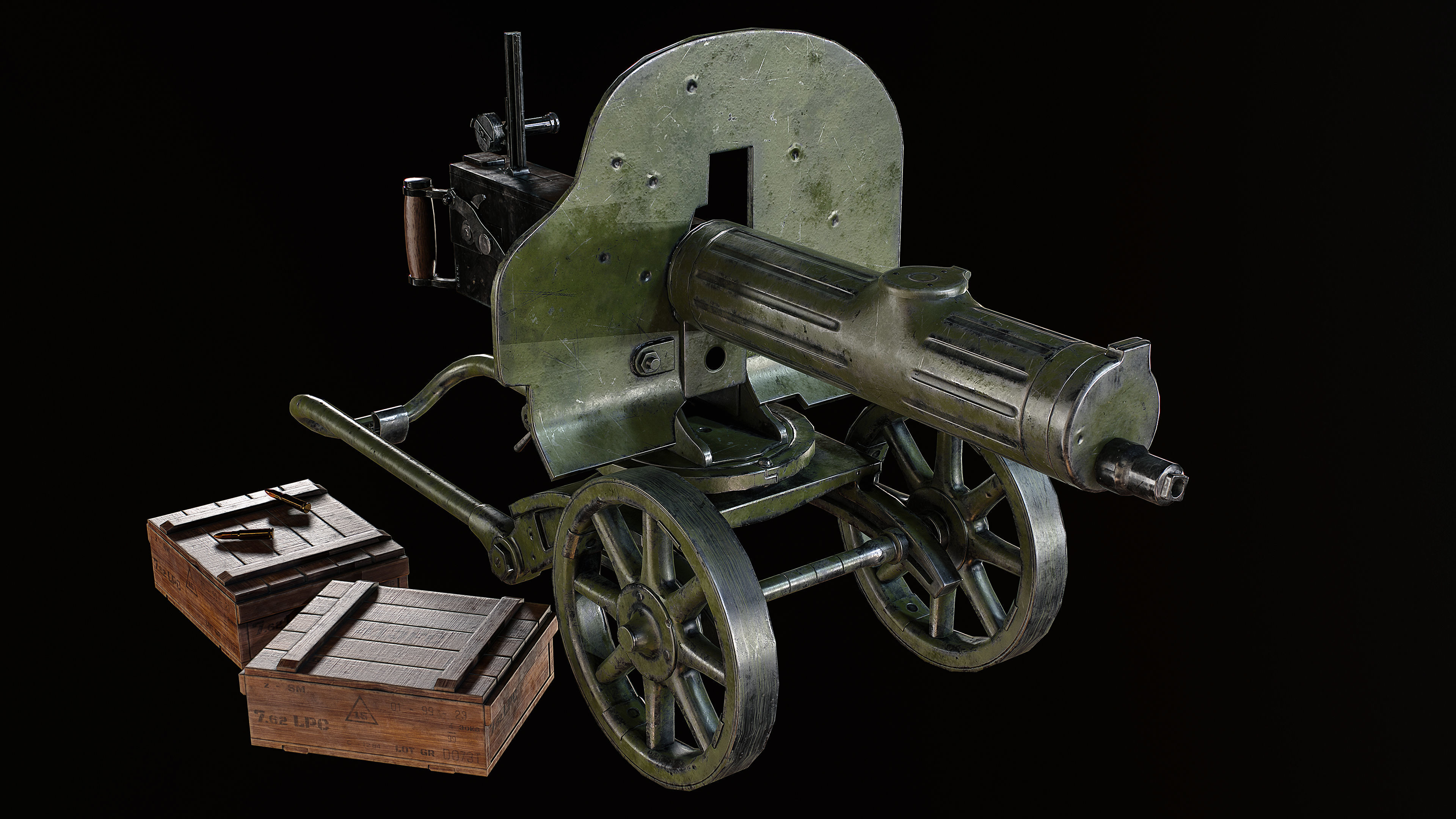 Machine Gun Maxim Low-poly 3D model_2