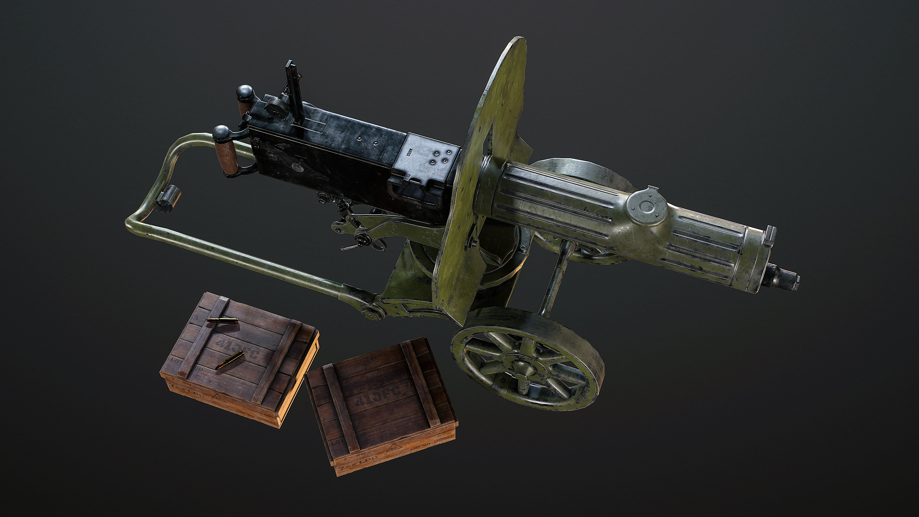 Machine Gun Maxim Low-poly 3D model_18
