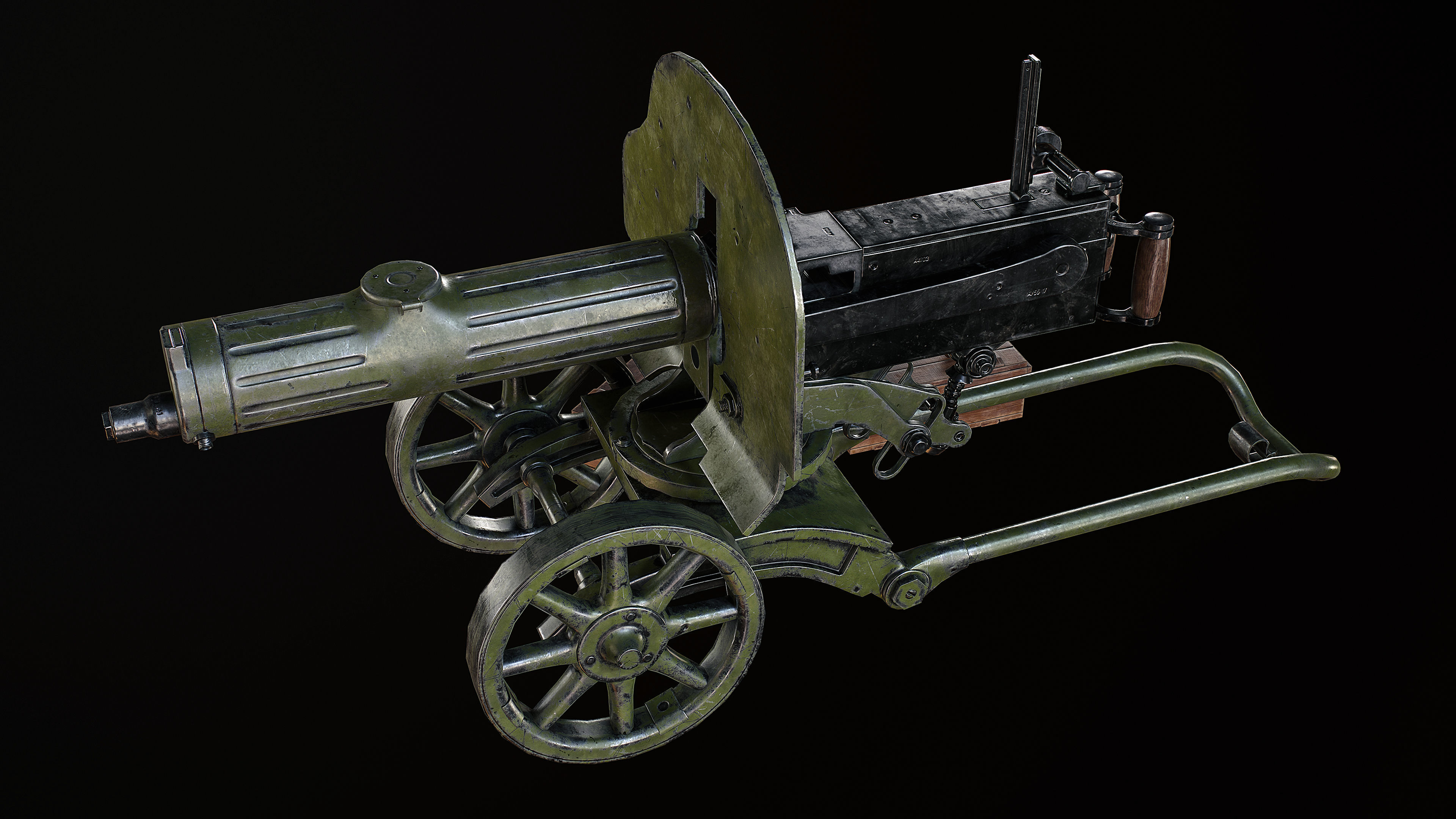 Machine Gun Maxim Low-poly 3D model_11